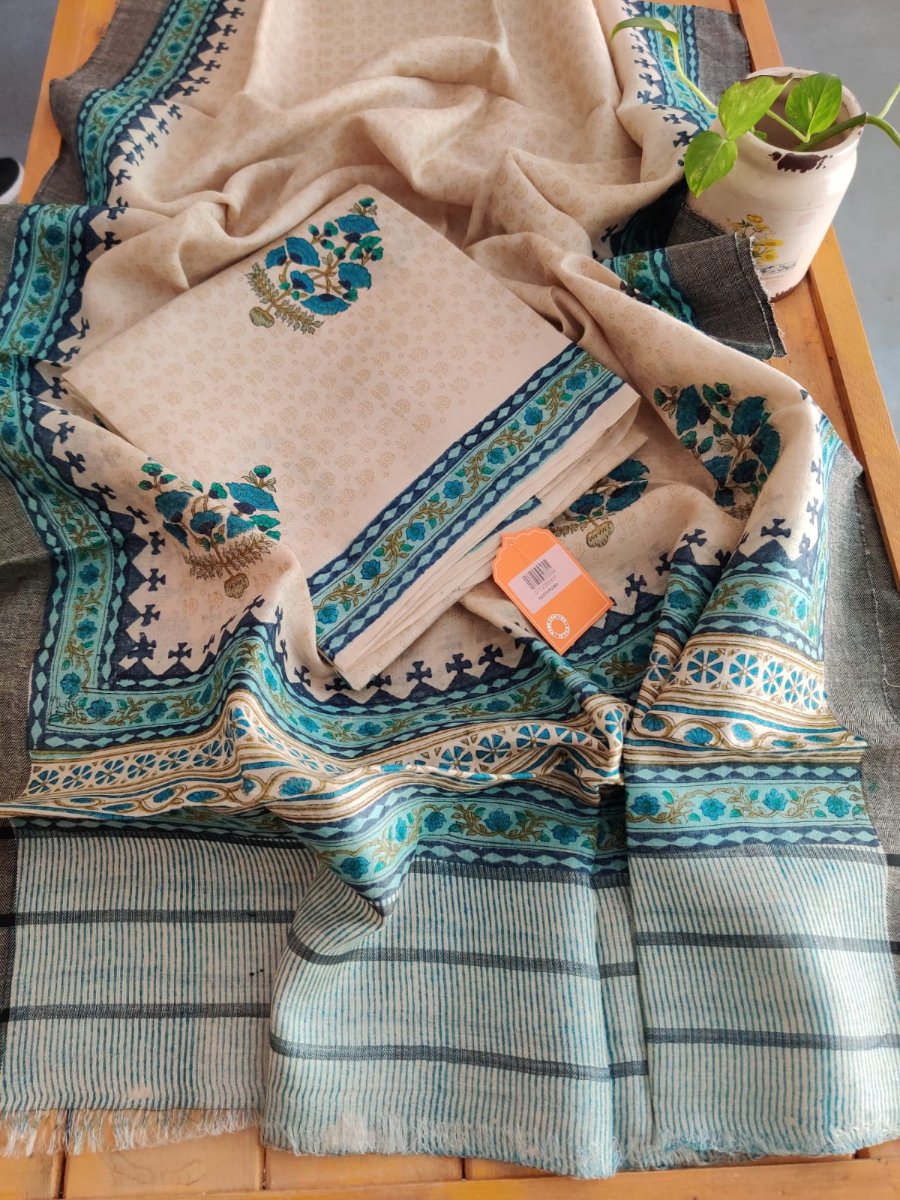 Handloom Tussar Silk Suit Dupatta Set - Desi Weaves