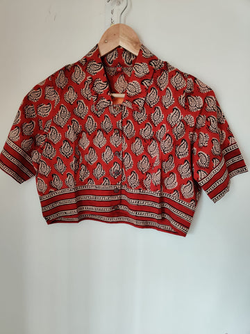 Red Block Printed Cotton Blouse