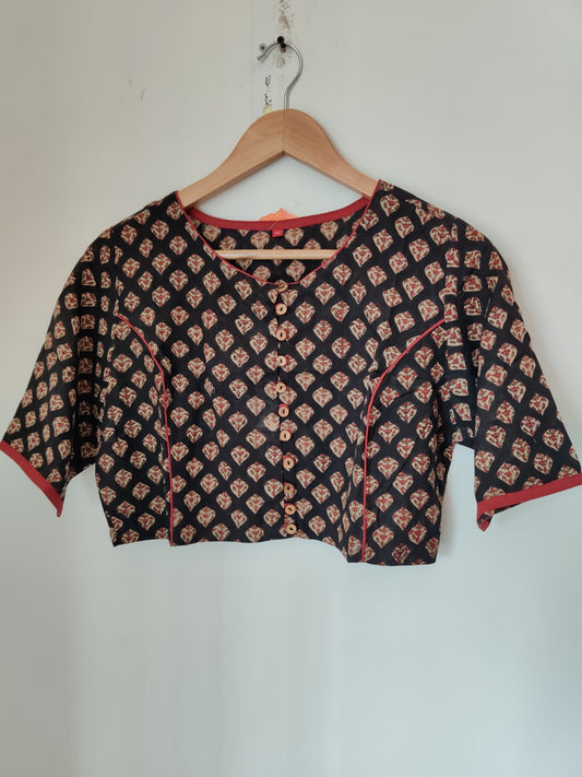 readymade block print cotton blouse  - Desi Weaves