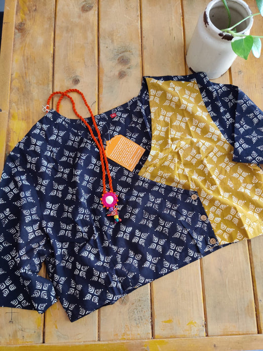 readymade block print cotton blouse  - Desi Weaves