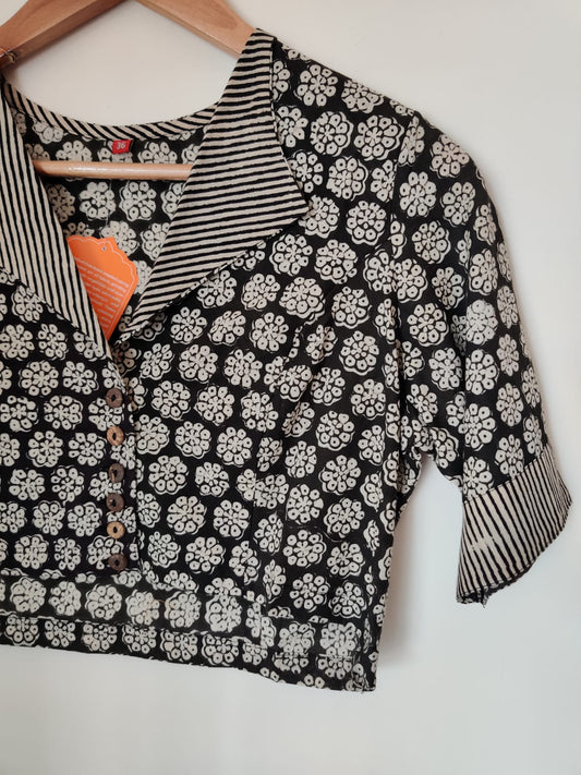 readymade block print cotton blouse  - Desi Weaves