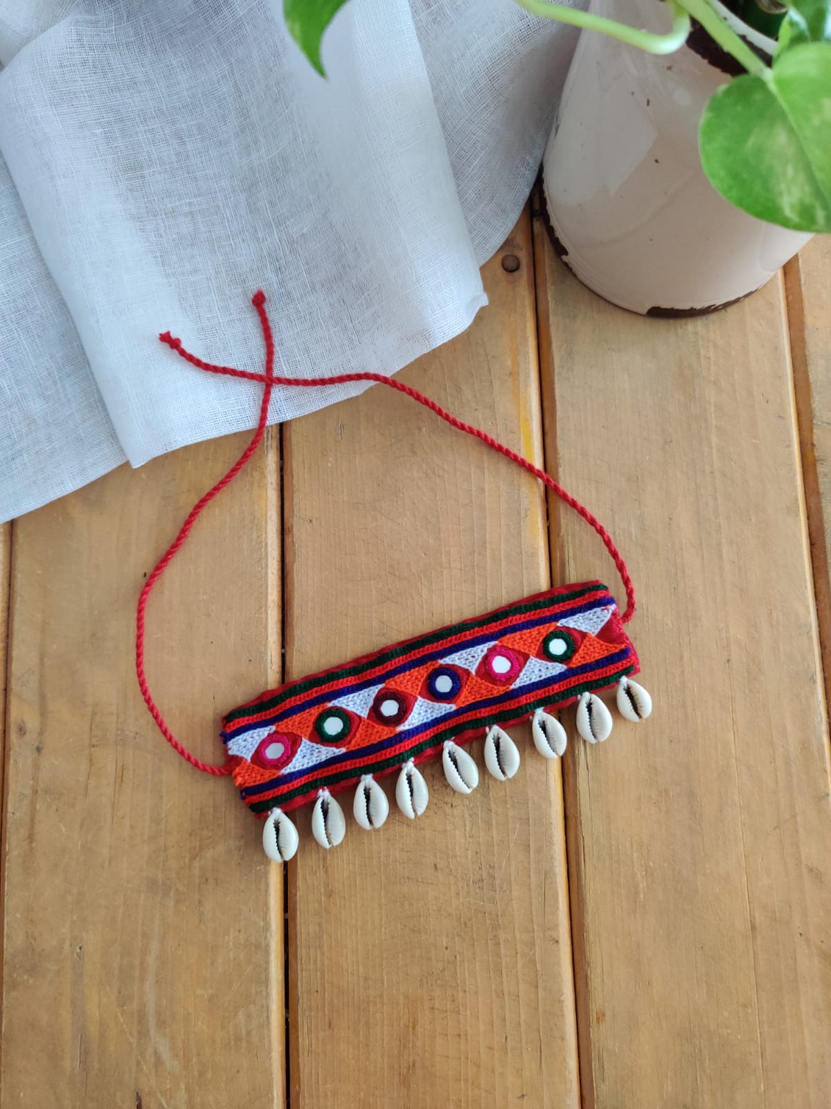 Jyoti Hand Embroidered Cowry Shell Kutch Chokar – Desi Weaves