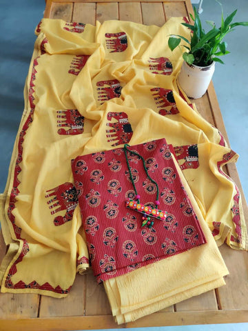 Geeta Handcrafted Applique Mull Cotton Suit Dupatta Set
