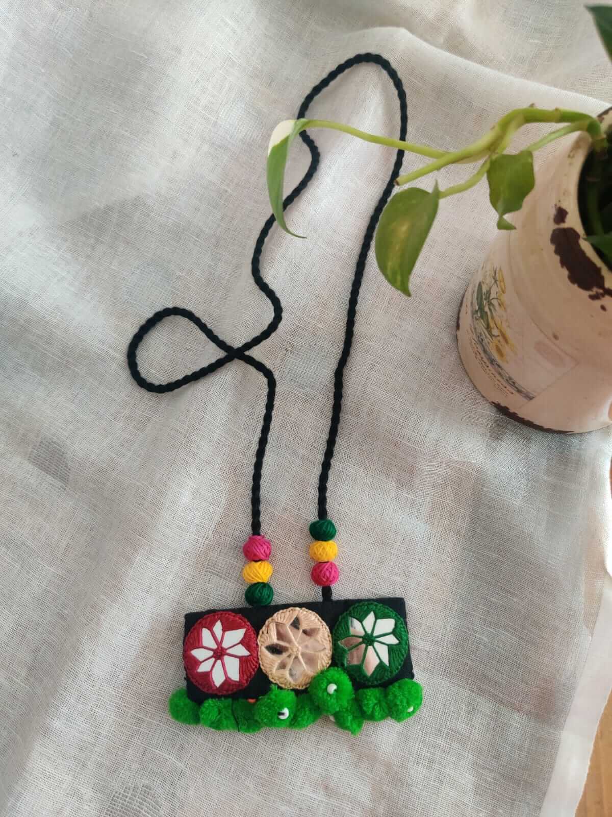 Hand Embroidered Fabric Long Necklace