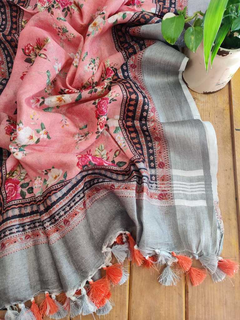 Digital printed Pure Linen Dupatta Online - Desi Weaves