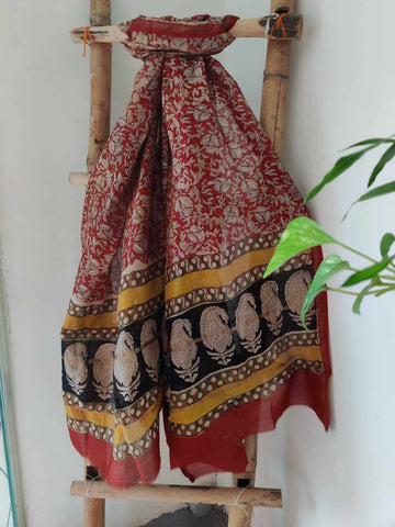 red Chanderi silk cotton dupatta online - Desi Weaves