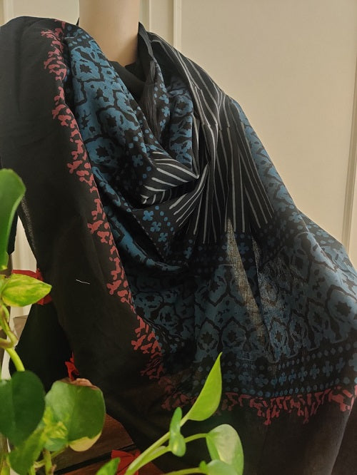 ajrakh handblock printed cotton dupatta