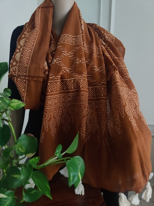 Brown cotton dupatta - Desi Weave