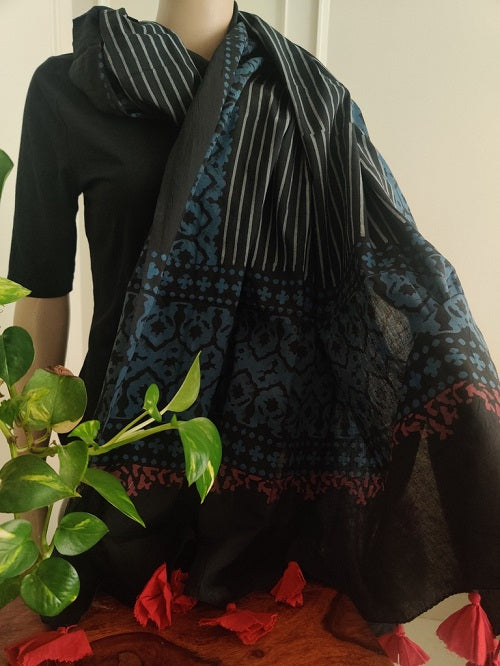 Black ajrakh handblock dupatta online