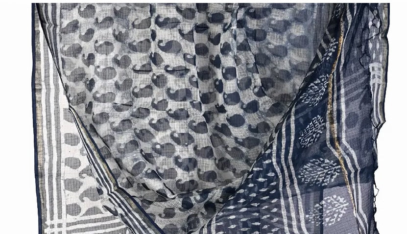 Dabu handblock print dupatta online - Desi Weaves