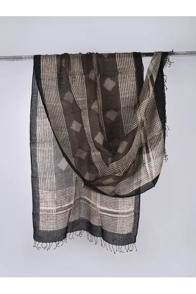 Block Print Linen Dupatta - Desi Weaves