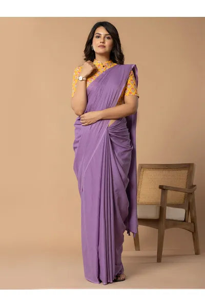 Lavender Plain Mull Cotton Saree