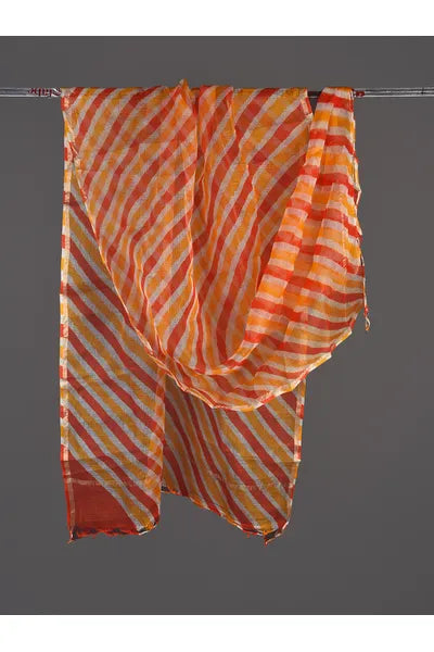 Yellow & Red Lehriya Handcrafted Pure Kota Silk Dupatta