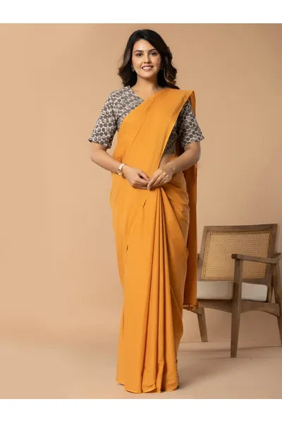 Yellow Plain Mull Cotton Saree