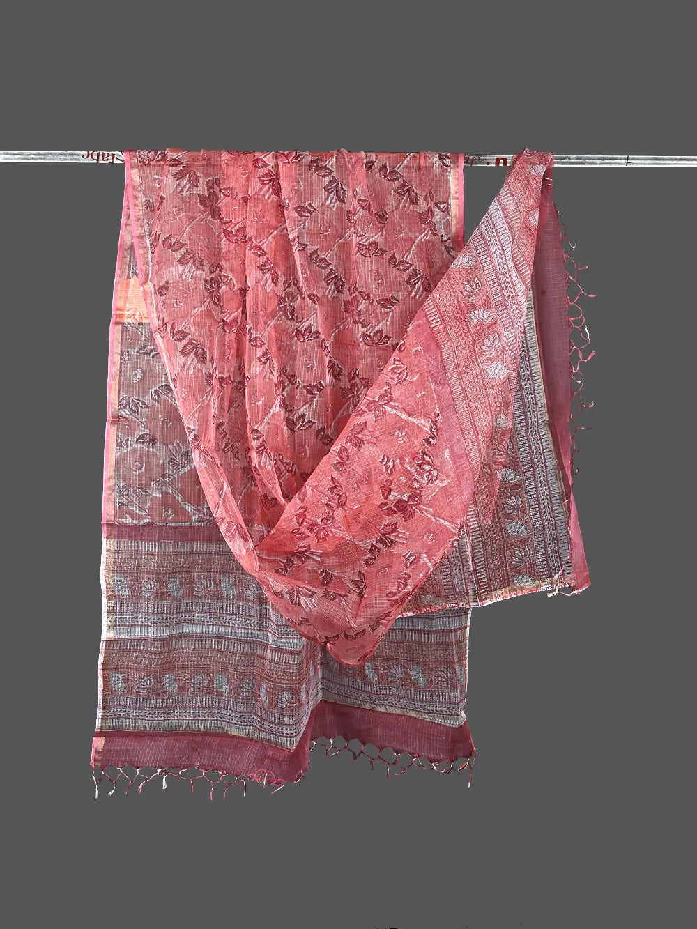 Pink & Red handblock print kota doria dupatta