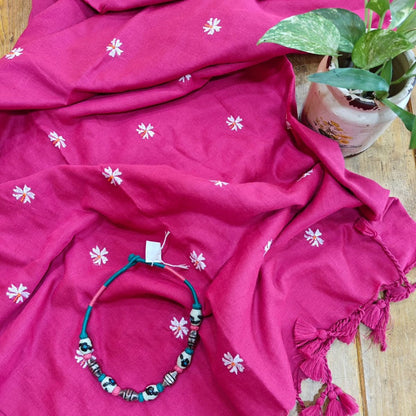 Magenta Embroidered Cotton Saree With Blouse