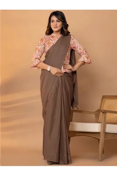 Fawn Brown - Premium Mull Cotton Saree