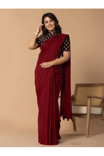 Maroon Plain Mull Cotton Saree