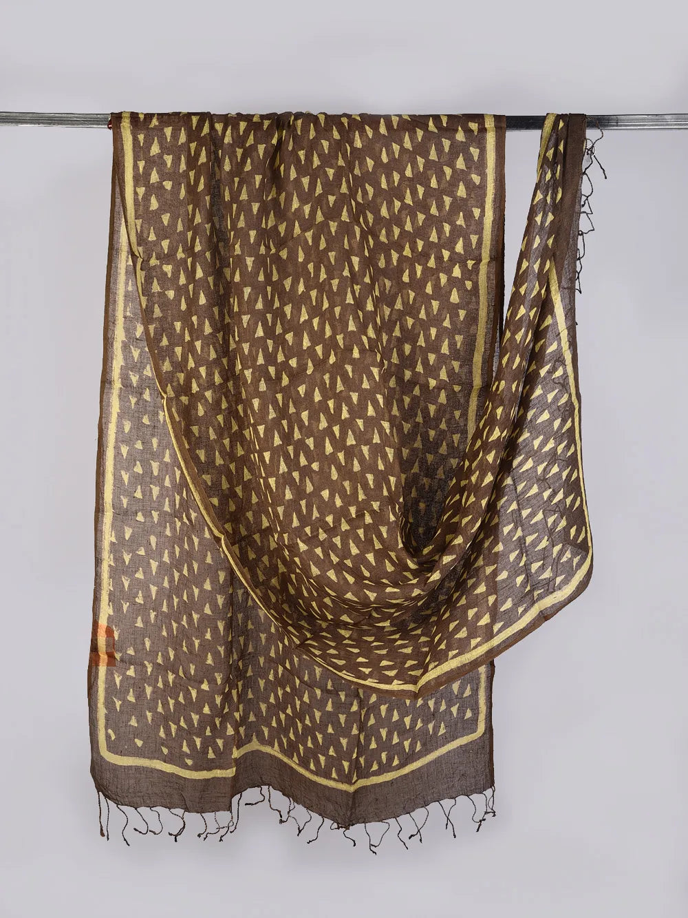 Brown Handcrafted Handblock Print Pure Linen  Dupatta