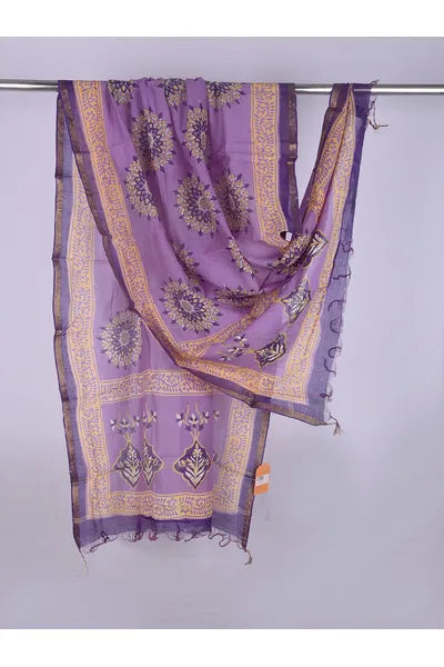 Lavender Beauty Hand Block Print Chanderi Silk Dupatta