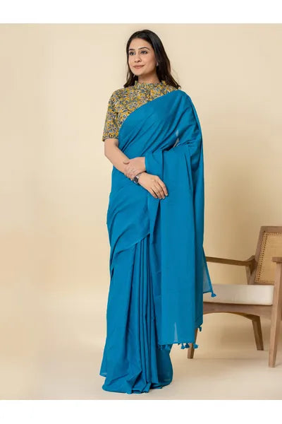 Firoza Plain Mull Cotton Saree