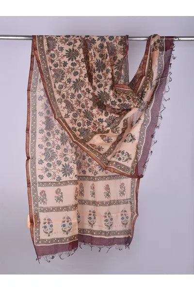 Cherry Blossom Hand block Printed Chanderi Dupatta