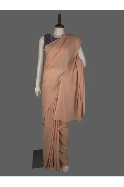 Beige Plain Mull Cotton Saree