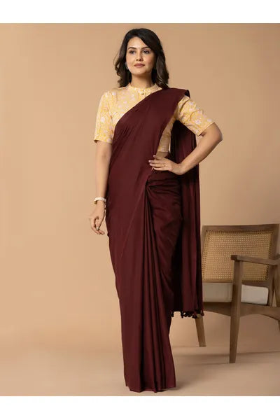 Dark Maroon Plain Mull Cotton Saree