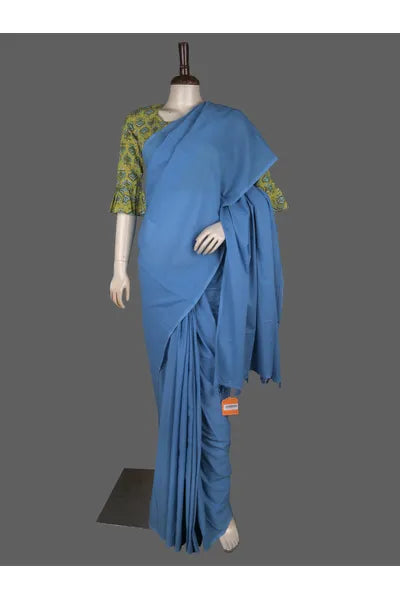 Blue Plain Mull Cotton Saree