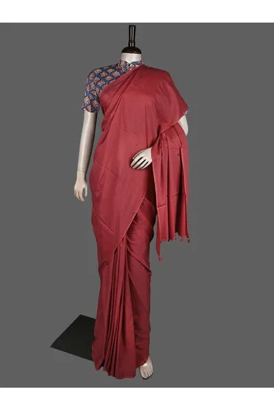 Rust Color Plain Mull Cotton Saree