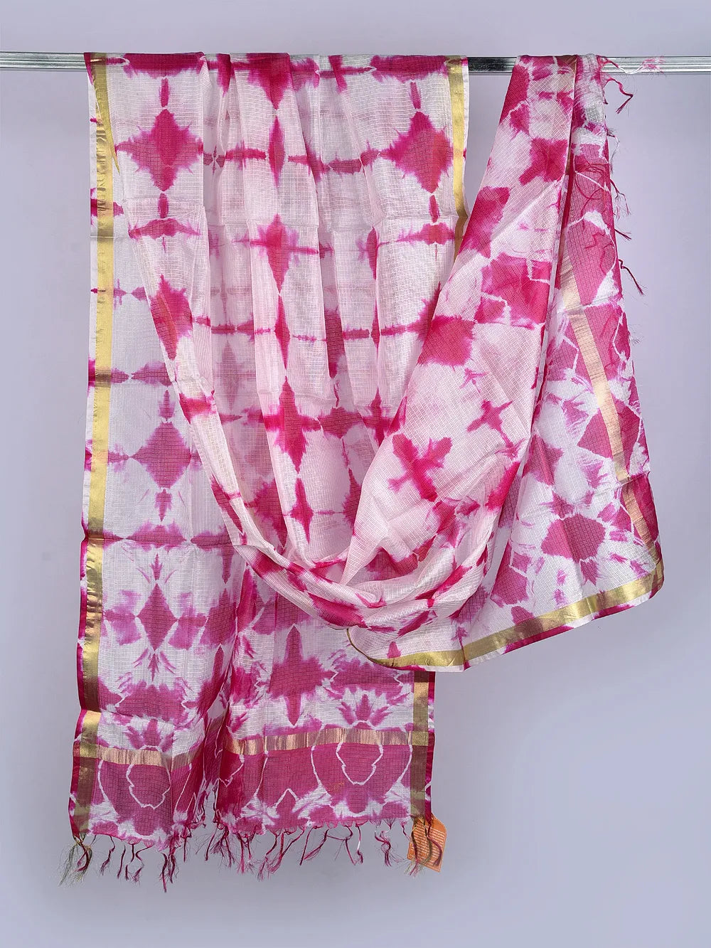 Magenta &  White Semi Silk Kota Doria Dupatta