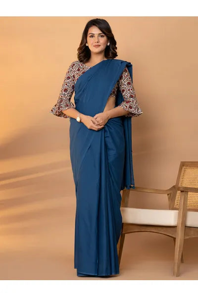 Royal Blue Plain Mull Cotton Saree