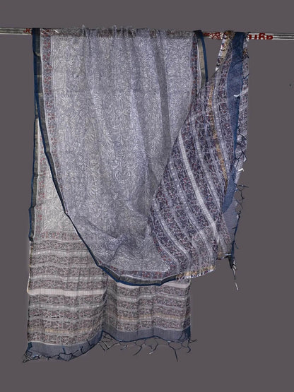 Blue & White Handblock Print Kota Doria Dupatta