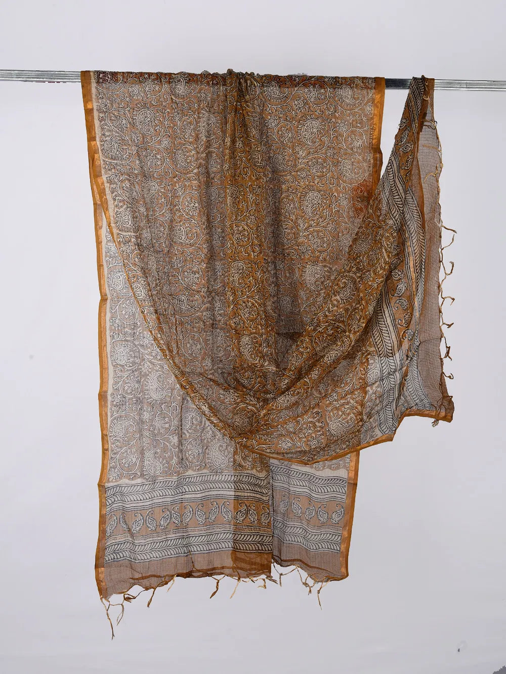 Deep Mustard Handblock Print Kota Doria Dupatta