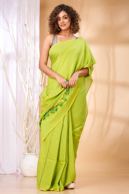 Lime Story Bengal Soft Khadi Cotton Saree