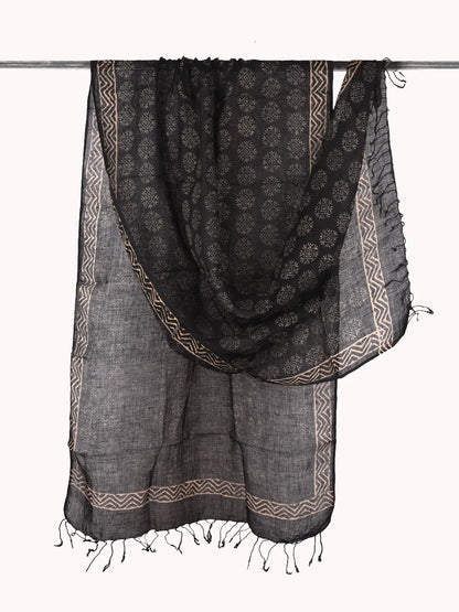 black pure linen dupatta - desi weaves