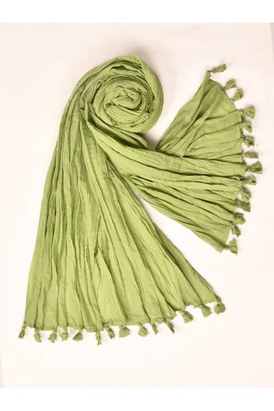 Neon Green Mull Cotton Dupatta With Tassels 2.5 meter x 42 Inches