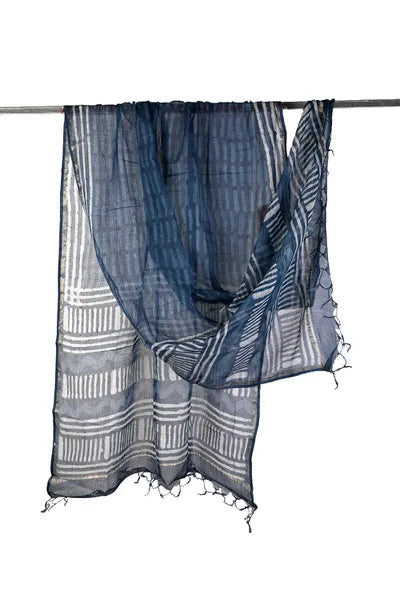 Indigo Blue Handblock Print Kota Doria Dupatta