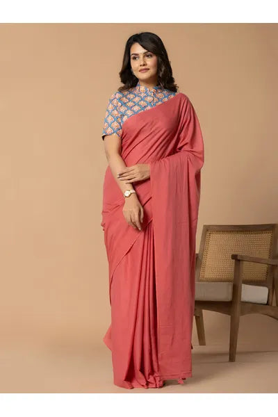 Dark Pink Plain Mull Cotton Saree