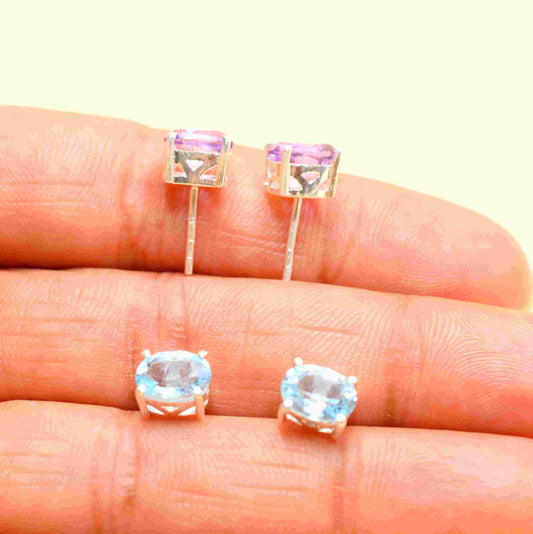 4 mm Stone Earrings in 925 Silver