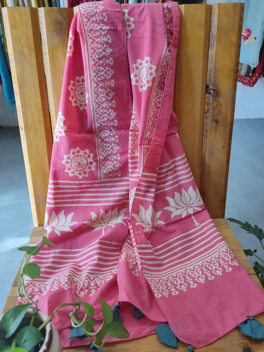 Pink Ajrakh Hand Block Printed Cotton Stole