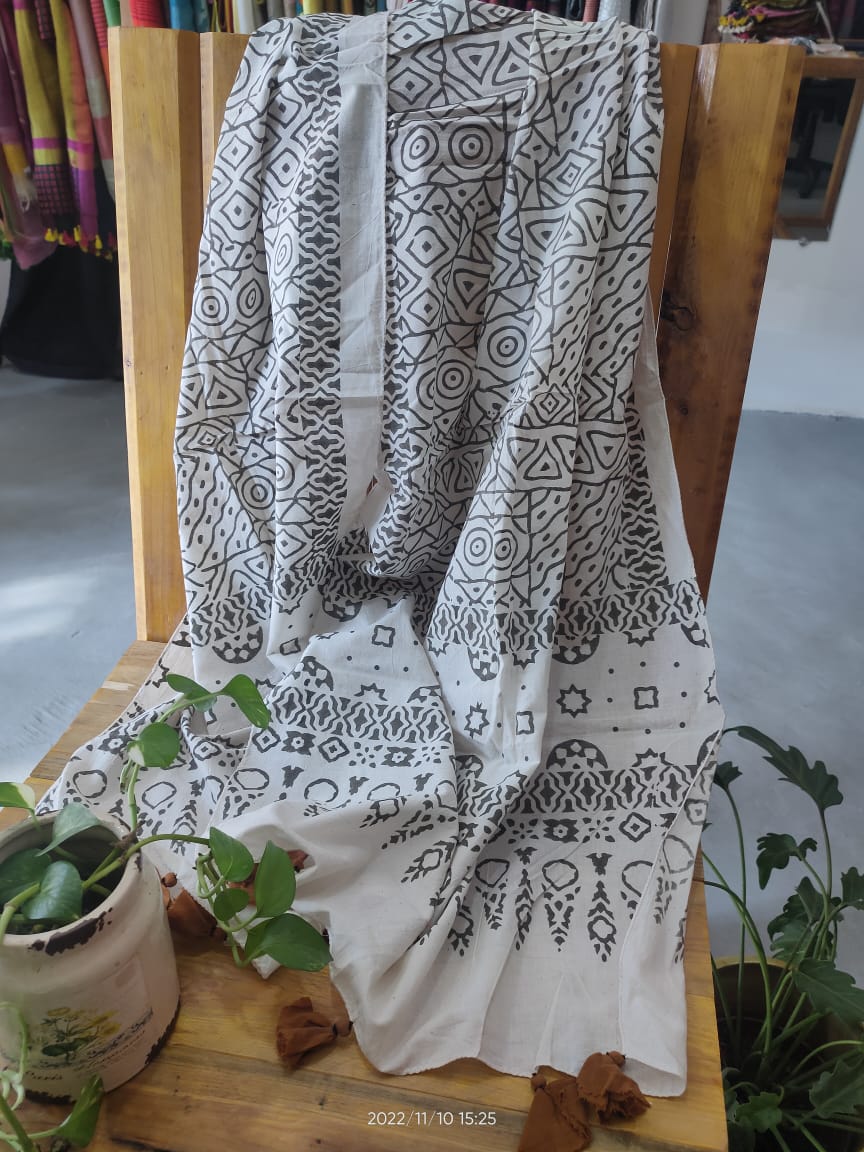 Chalk Ajrakh Hand Block Printed Cotton Stole