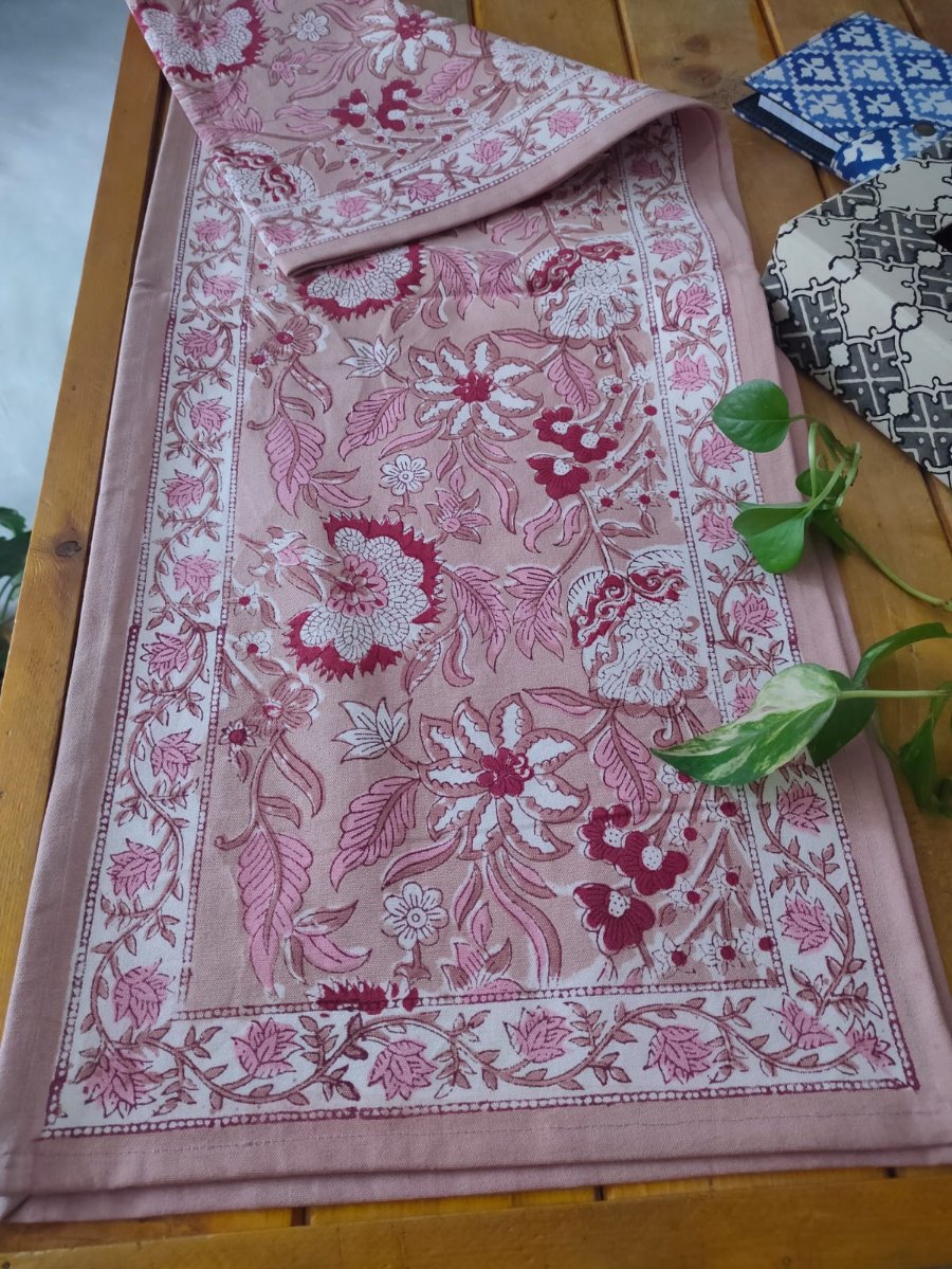 Peach Hand Block Printed Table Runner