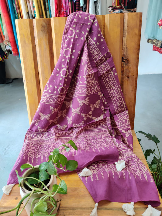 Mauve Ajrakh Hand Block Printed Cotton Stole