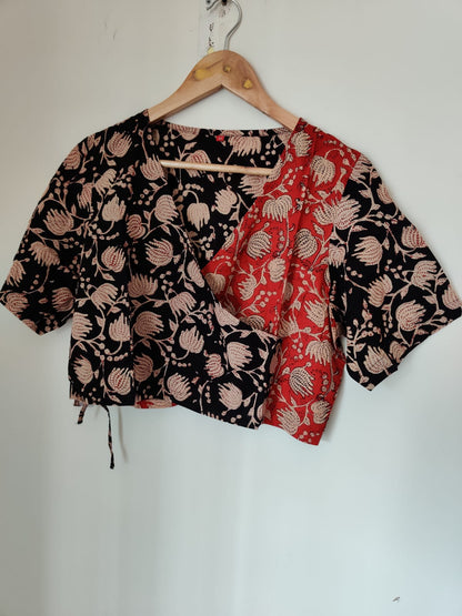 Red & Black Block Printed Cotton Blouse