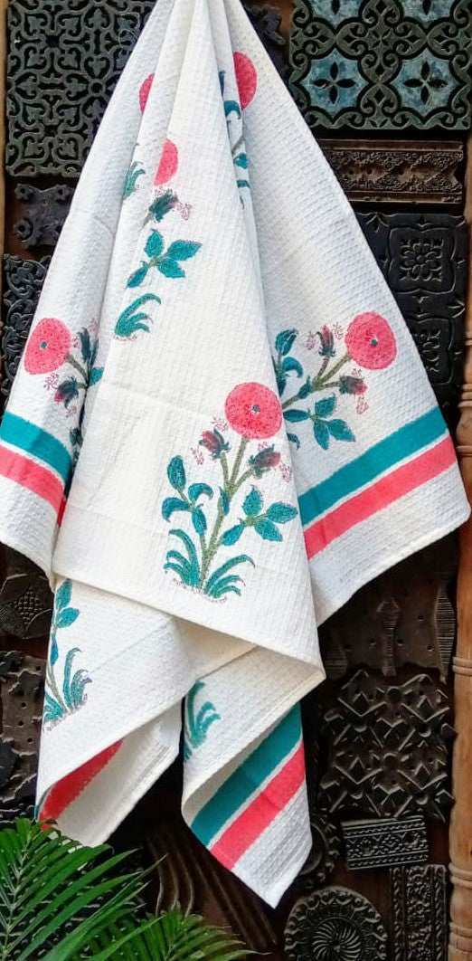 Roshni Block Printed Pure Waffle Cotton Towel