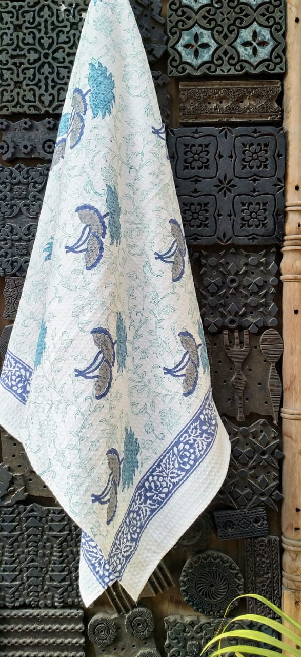 Mela Handblock Printed Pure Waffle Cotton Towel