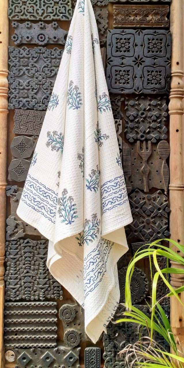 Sugandh Block Printed Pure Waffle Cotton Towel