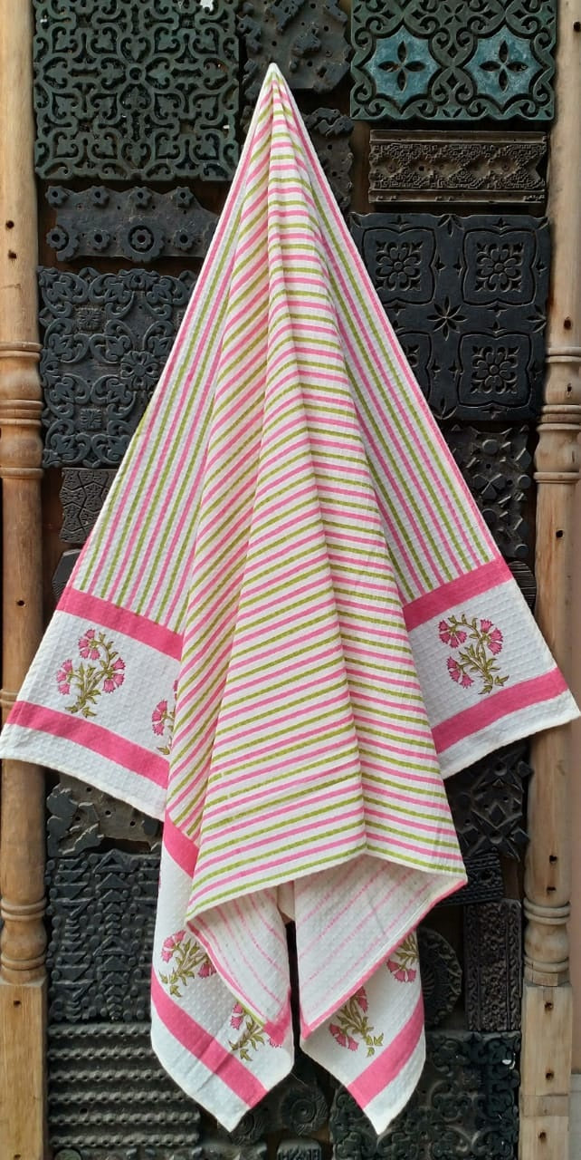 Magan Block Printed Pure Waffle Cotton Towel