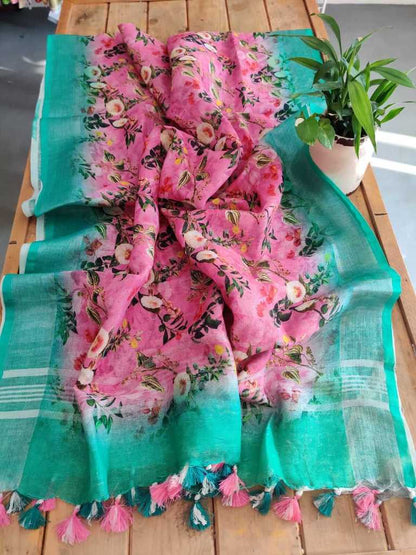 Pink Pure Linen Dupatta Online  - Desi Weaves